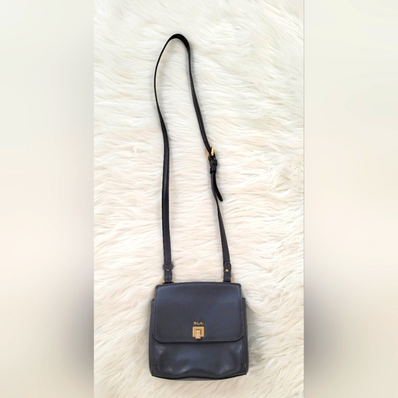 Vintage Small Ralph Lauren Black Leather Flap Buckle Shoulder Bag - Picture 1 of 14